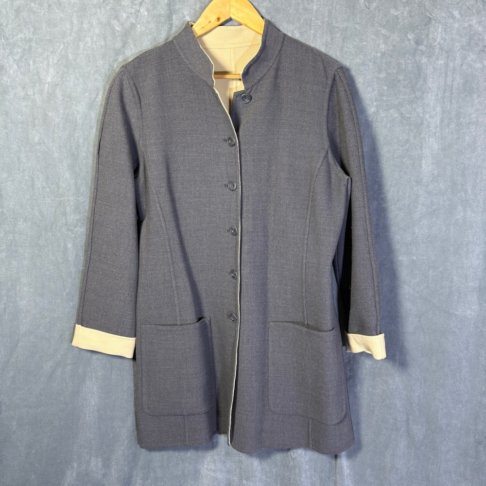 W Worth Womens Reversible Wool Blend‎ Jacket Grey Cream Coat USA sz 8 Minimalist